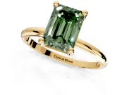 Minimalist Solitaire Engagement Ring Setting for Fancy Green Emerald Cut Center with Thin Band and Prong Head in Yellow Gold