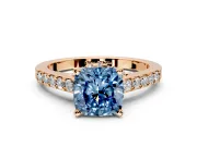 Solitaire Engagement Ring Setting for Fancy Blue Cushion Cut Center with Crossover Accents and Prong Head in Rose Gold