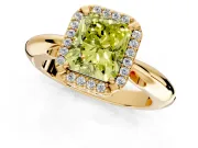 Halo Engagement Ring Setting for Fancy Yellow Radiant Cut Center with Tapered Plain Band and Prong Head in Yellow Gold