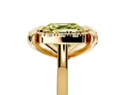 Single Halo Engagement Ring Setting for Fancy Yellow Asscher Cut Center with Corner Claws, Plain Band and Prong Head in Yellow Gold
