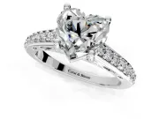 Solitaire Engagement Ring Setting for Heart-Shaped Center with Pave Cathedral Band and Prong Head in Sterling Silver