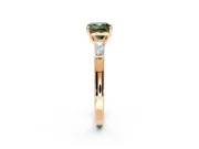 3 Stone Engagement Ring Setting for Fancy Green Cushion Cut Center with Tapered Baguettes, Plain Band and Prong Head in Rose Gold
