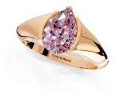 Tension Engagement Ring Setting for Fancy Pink Pear-Shaped Center with Wide Tapered Band and Tension Head in Rose Gold