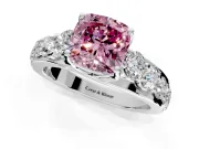 Solitaire Engagement Ring Setting for Fancy Pink Cushion Cut Center with Graduated Shared Prongs and Prong Head in Sterling Silver