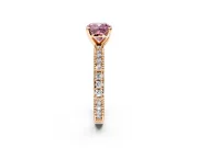 Solitaire Engagement Ring Setting for Fancy Pink Cushion Cut Center with Milgrain-Edged Pave Band and Prong Head in Rose Gold