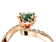 Solitaire Engagement Ring Setting for Fancy Green Oval Center with Pave Bypass Swirl Band and Prong Head in Rose Gold