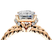 Halo Engagement Ring Setting for Radiant Cut Center with Rope Twist Split Shank and Prong Head in Rose Gold