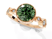 Vintage Station Engagement Ring Setting for Fancy Green Round Cut Center with Accents and Prong Head in Rose Gold