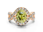 Halo Engagement Ring Setting for Fancy Yellow Oval Center with Pave Infinity Twist Band and Prong Head in Rose Gold