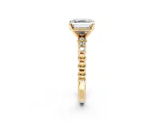 Solitaire Engagement Ring Setting for Asscher Cut Center with Bezel-Dot Beaded Band and Prong Head in Yellow Gold