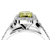 Halo Engagement Ring Setting for Fancy Yellow Emerald Cut Center with Narrow Pave Split Shank and Prong Head in Platinum