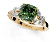 Solitaire Engagement Ring Setting for Fancy Green Cushion Cut Center with Marquise Flower Shoulders and Prong Head in Yellow Gold