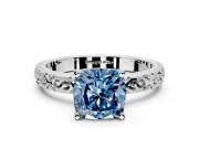 Solitaire Engagement Ring Setting for Fancy Blue Cushion Cut Center with Scrollwork Band and Prong Head in Platinum