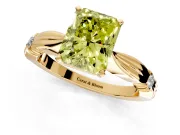 Solitaire Engagement Ring Setting for Fancy Yellow Radiant Cut Center with Carved Leaf Shoulders and Prong Head in Yellow Gold