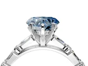 Baguette Engagement Ring Setting for Fancy Blue Heart-Shaped Center with Alternating Bar-Set Band and Prong Head in Platinum