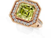 Halo Engagement Ring Setting for Fancy Yellow Asscher Cut Center with Milgrain Frame, Pave Band and Prong Head in Rose Gold