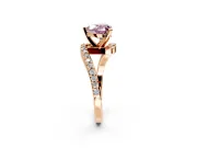 Solitaire Engagement Ring Setting for Fancy Pink Heart-Shaped Center with Pave Bypass Swirl Band and Prong Head in Rose Gold