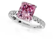 Solitaire Engagement Ring Setting for Fancy Pink Radiant Cut Center with Shared-Prong Accents and Prong Head in Sterling Silver