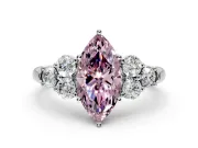 Cluster Engagement Ring Setting for Fancy Pink Marquise Center with Round Cut Accent Frame and Prong Head in Platinum