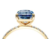 Solitaire Engagement Ring Setting for Fancy Blue Radiant Cut Center with Pave Accents and Prong Head in Yellow Gold
