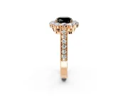 Halo Engagement Ring Setting for Fancy Black Cushion Cut Center with Milgrain Channel Band and Prong Head in Rose Gold