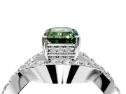 Halo Engagement Ring Setting for Fancy Green Emerald Cut Center with Pave Infinity Twist Band and Prong Head in Platinum