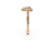 Halo Engagement Ring Setting for Heart-Shaped Center with Framed Halo, Pave Band and Prong Head in Rose Gold