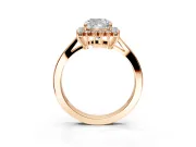 Starburst Halo Engagement Ring Setting for Cushion Cut Center with Flat Cathedral Band and Prong Head in Rose Gold