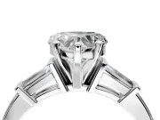 3 Stone Engagement Ring Setting for Heart-Shaped Center with Channel Baguette Accents and Prong Head in Sterling Silver