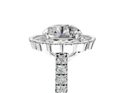 Milgrain Floral Halo Engagement Ring Setting for Round Cut Center with Pave Band and Prong Head in Sterling Silver