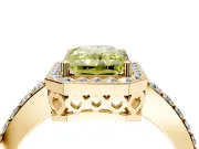Halo Engagement Ring Setting for Fancy Yellow Radiant Cut Center with Heart-Shaped Openwork, Pave Band and Prong Head in Yellow Gold