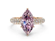 Solitaire Engagement Ring Setting for Fancy Pink Marquise Center with Domed Multi-Row Pave Band and Prong Head in Rose Gold