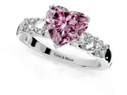 5 Stone Engagement Ring Setting for Fancy Pink Heart-Shaped Center with Plain Band and Prong Head in White Gold