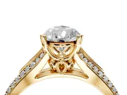 Solitaire Engagement Ring Setting for Pear-Shaped Center with Pave Rail Split Shank and Prong Head in Yellow Gold
