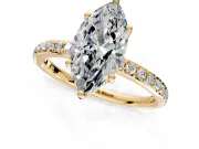 Solitaire Engagement Ring Setting for Marquise Center with Fine Pave Band and Prong Head in Yellow Gold