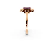 Cluster Halo Engagement Ring Setting for Fancy Pink Emerald Cut Center with Milgrain Bezel Accents and Prong Head in Rose Gold