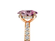 Solitaire Engagement Ring Setting for Fancy Pink Oval Center with Fine Pave Band and Prong Head in Rose Gold