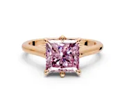 Solitaire Engagement Ring Setting for Fancy Pink Princess Cut Center with Cathedral Band and Prong Head in Rose Gold