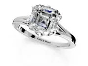 Solitaire Engagement Ring Setting for Asscher Cut Center with Plain Split Shank and Prong Head in Platinum