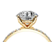 Solitaire Engagement Ring Setting for Round Cut Center with Fine Pave Accents and Prong Head in Yellow Gold
