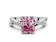 Crossover Engagement Ring Setting for Fancy Pink Radiant Cut Center with Pave and Plain Strands and Prong Head in Sterling Silver