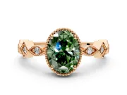 Milgrain Bezel Engagement Ring Setting for Fancy Green Oval Center with Marquise Stations and Bezel Head in Rose Gold
