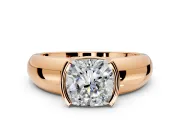 Tension Engagement Ring Setting for Cushion Cut Center with Wide Flat Band and Tension Head in Rose Gold