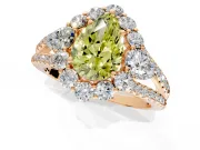 Halo Engagement Ring Setting for Fancy Yellow Pear-Shaped Center with Two-Strand Split Shank and Prong Head in Rose Gold