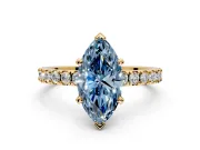 Solitaire Engagement Ring Setting for Fancy Blue Marquise Center with Fine Pave Band and Claw Prong Head in Yellow Gold
