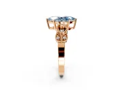 Leaf Engagement Ring Setting for Fancy Blue Marquise Center with Milgrain Accent Band and Prong Head in Rose Gold