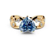 Solitaire Engagement Ring Setting for Fancy Blue Heart-Shaped Center with Criss-Cross Accent Band and Prong Head in Yellow Gold