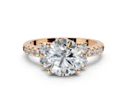 Paired Accent Engagement Ring Setting for Round Cut Center with Pave Band and Prong Head in Rose Gold
