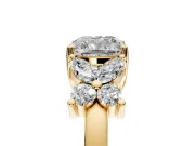 Floral Engagement Ring Setting for Cushion Cut Center with Marquise Cluster Shoulders and Prong Head in Yellow Gold