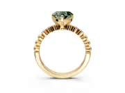 Solitaire Engagement Ring Setting for Fancy Green Heart-Shaped Center with Bezel-Dot Beaded Band and Prong Head in Yellow Gold